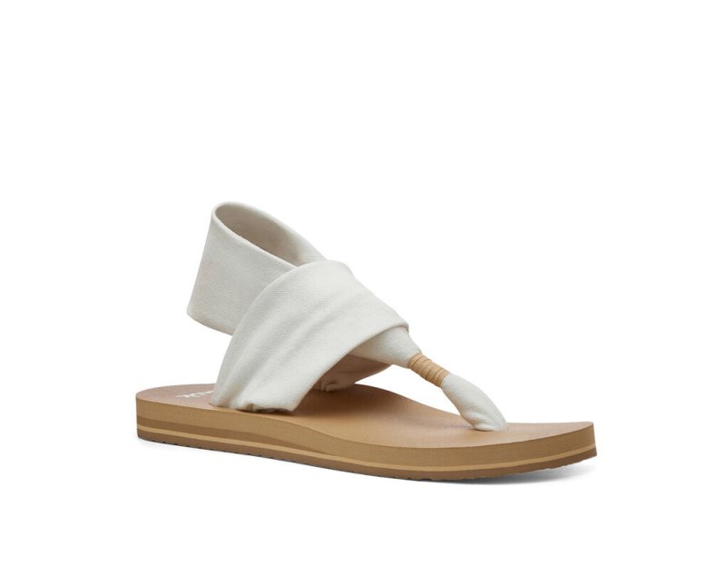 Sanuk Womens Sling ST Vegan White / Brown Sandals | RUDTAB359